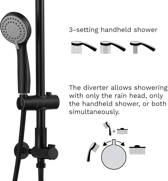 Fennocasa Polaris 1 Rain Shower System, includes 8” Rainfall Shower Head - Image 2