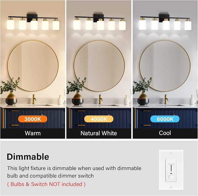 Black and Gold Bathroom Light Fixtures, 5-Light Modern Vanity Light Over Mirror - Image 6