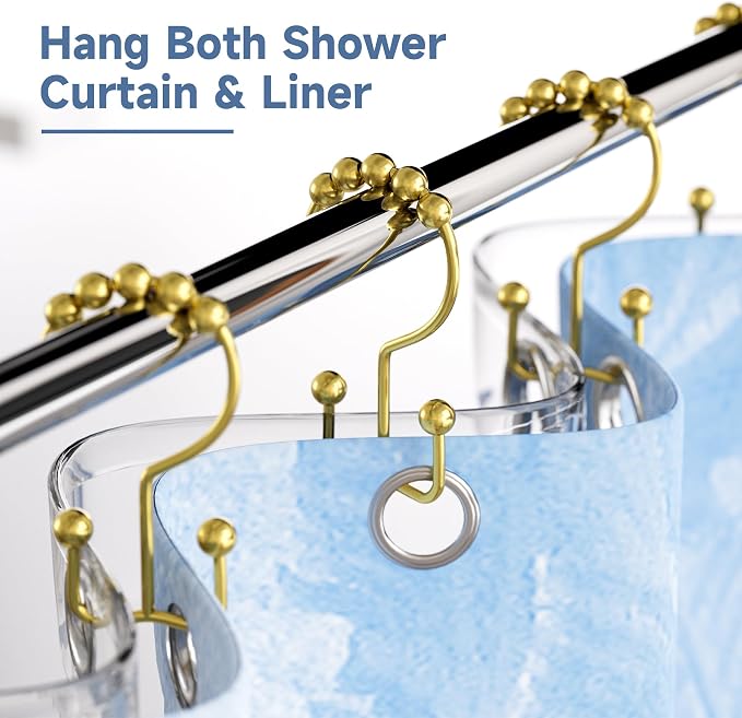 Titanker Gold Shower Curtain Hooks Rings, Rust-Resistant Metal Double Glide - Image 2