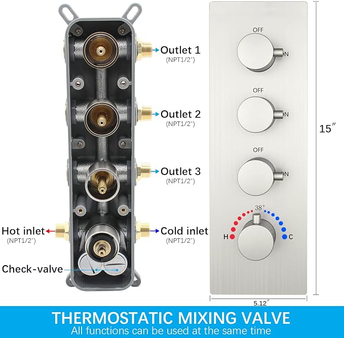 16X32 Inch Ceiling Mount Large Rainfall Shower System Thermostatic Multi Jet - Image 6