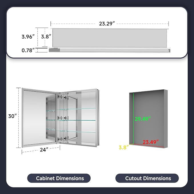Medicine Cabinet 24" x 30", Bathroom Medicine Cabinet - Image 2