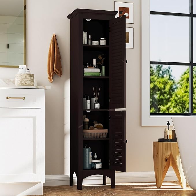 Tangkula 63" Tall Bathroom Storage Cabinet, Freestanding Narrow Linen Tower - Image 7