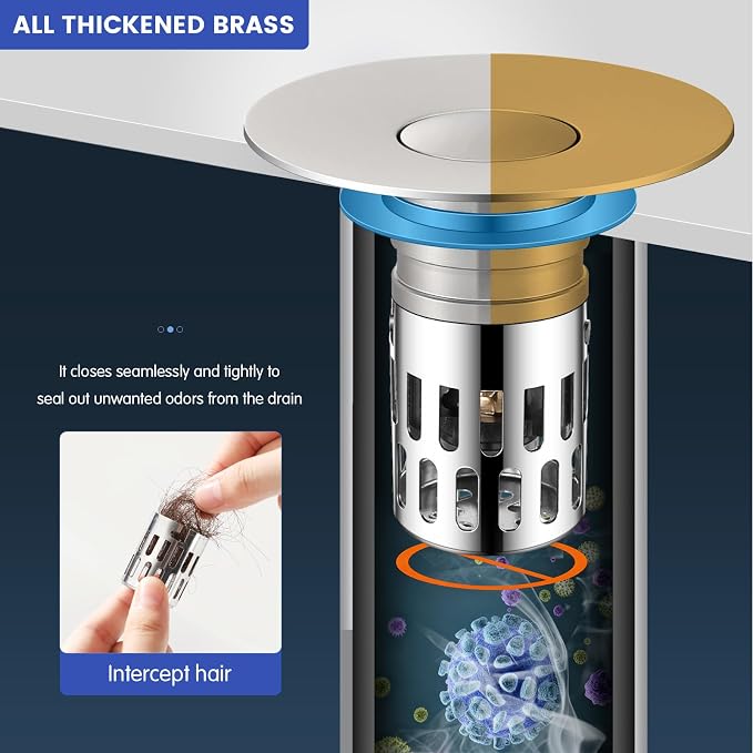 Universal Bathroom Sink Stopper, Pop Up Sink Drain Strainer Plug - Image 9
