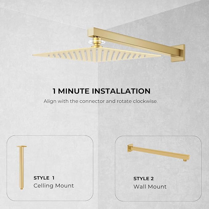 10 Inch Rain Shower Head, Square Rainfall & High Pressure, 304 Stainless Steel - Image 3