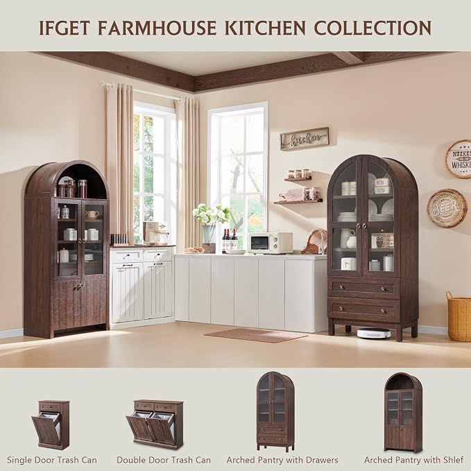 71" Tall Arched Kitchen Pantry Cabinet, Wood Kitchens Storage Cabinets - Image 6