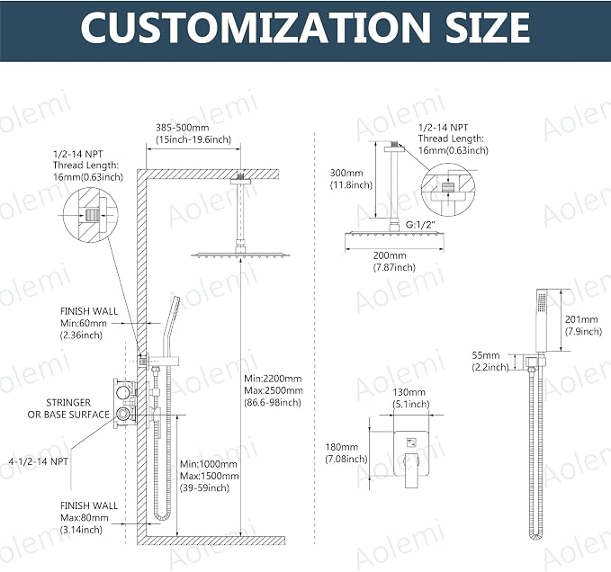 Aolemi Ceiling Mount Shower System Rain Shower Head - Image 6