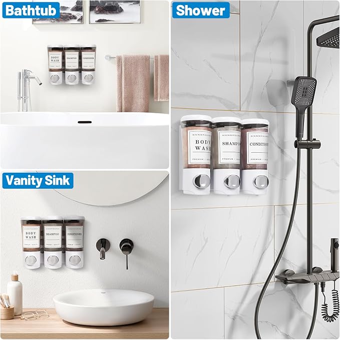 Shampoo and Conditioner Dispenser 450ml * 3, Shower Dispenser 3 Chamber No - Image 6
