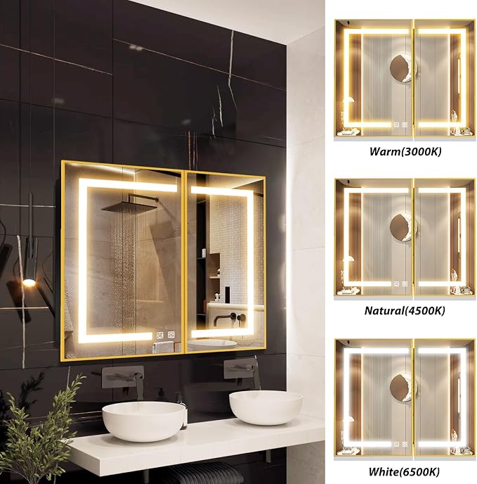 APRILSOUL 36X30 Inch Gold Bathroom Medicine Cabinet - Image 6
