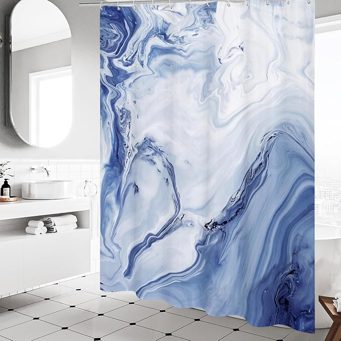 MitoVilla Navy Blue Marble Long Shower Curtain 72 x 78, Abstract 78 inch Long - Image 2