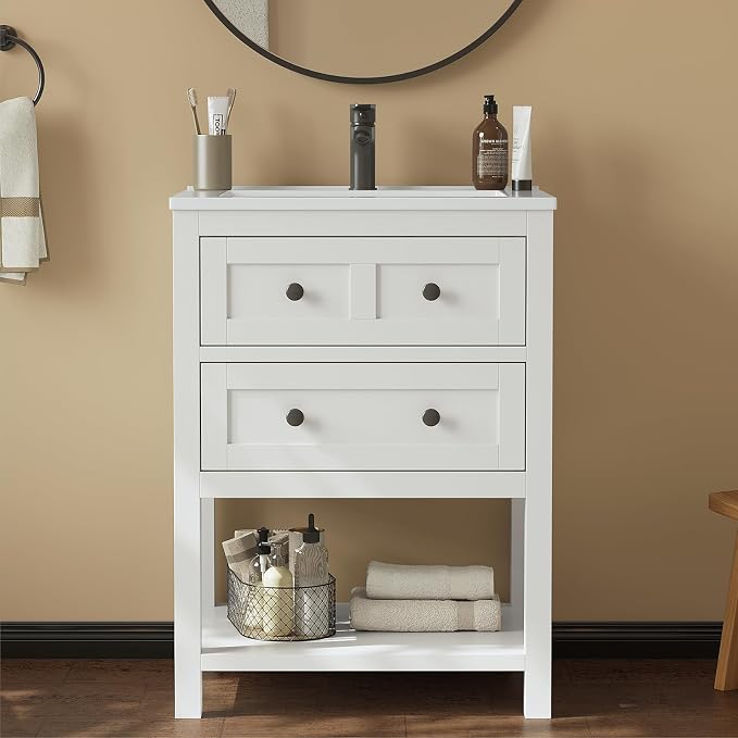 24 Inch Bathroom Vanity with Sink, Modern Bathroom Single Sink Vanity, Storage by DELUXELIVING