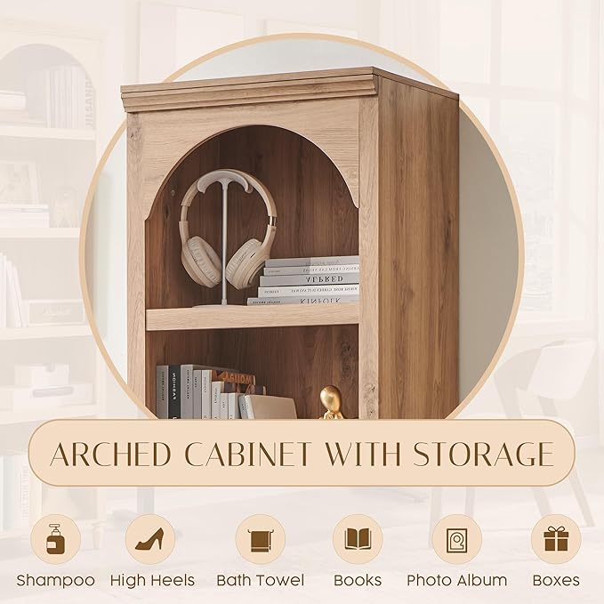 76" Tall Arched Bathroom Storage Cabinet, 5 Tiers Narrow Farmhouse Arched - Image 3