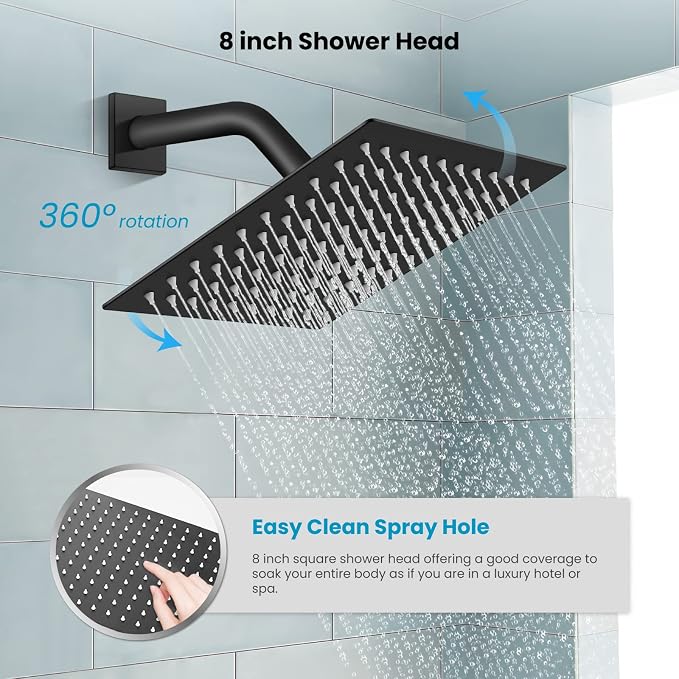 gotonovo Rainfall Bathroom Shower System Rain Shower Head and Handle Set Wall - Image 3