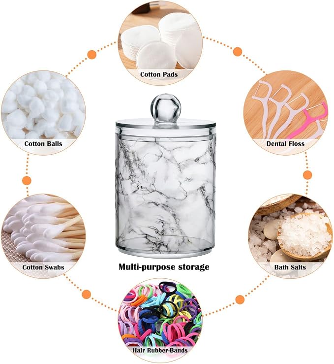 MNSRUU 4 Pack Qtip Holder Organizer Dispenser Stylish White Marble Texture - Image 4