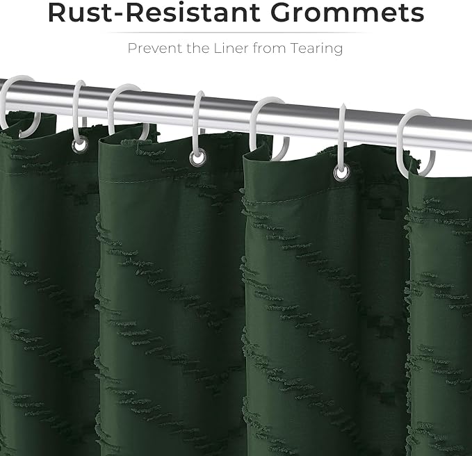 84inch Extra Long Dark Green Boho Shower Curtain Woven Fabric Shower Curtain - Image 5