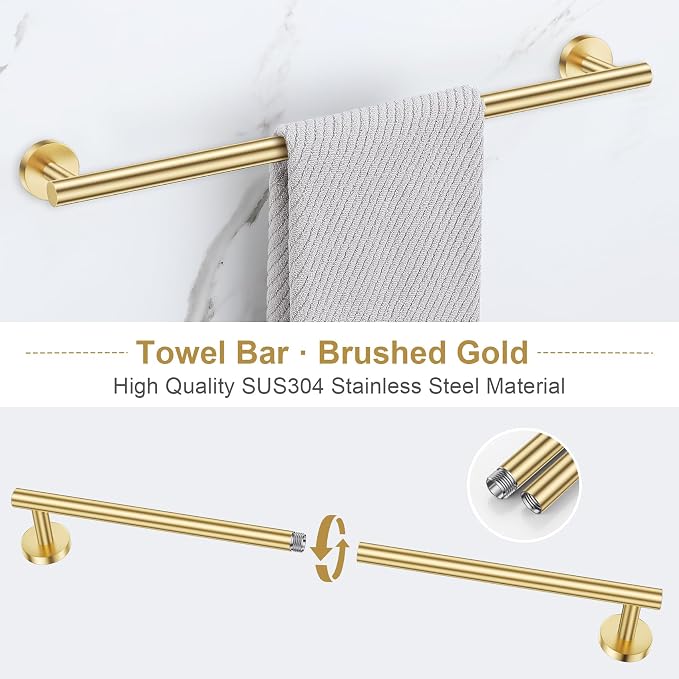 5-Piece Towel Bar Set Brushed Gold Bathroom Hardware Accessories Set Upgraded - Image 4