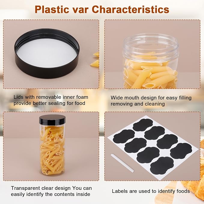 Plastic Jars with Lids, OBKJJ 34 PCS 16 OZ Large Capacity Clear Storage - Image 5