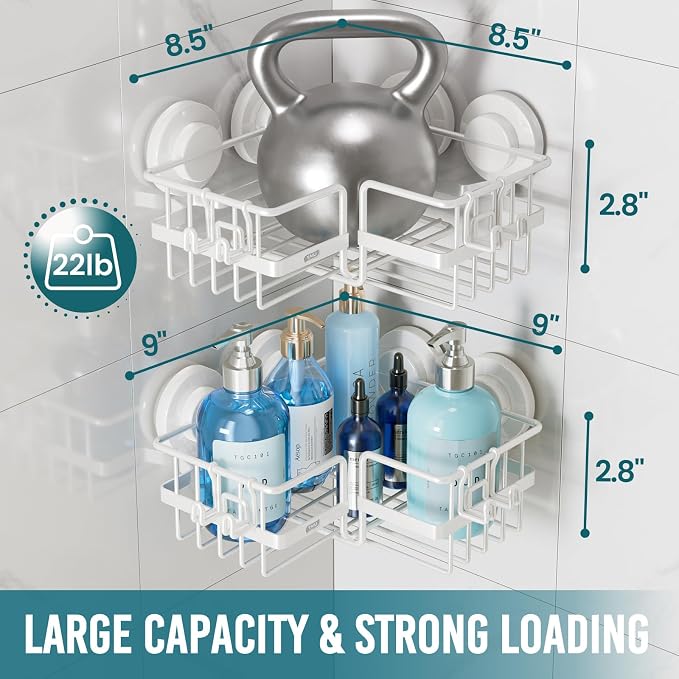 TAILI Corner-adaptive Suction Cup Shower Caddy 2 Pack, Stainless Steel - Image 4