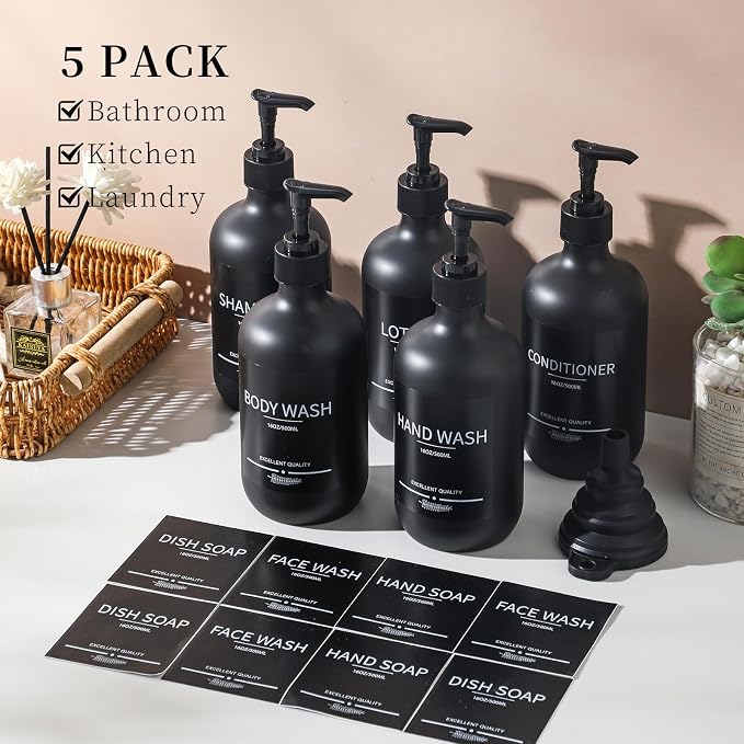 Reusable Shampoo and Conditioner Bottles Plastic 16.9oz Dispenser - Image 2