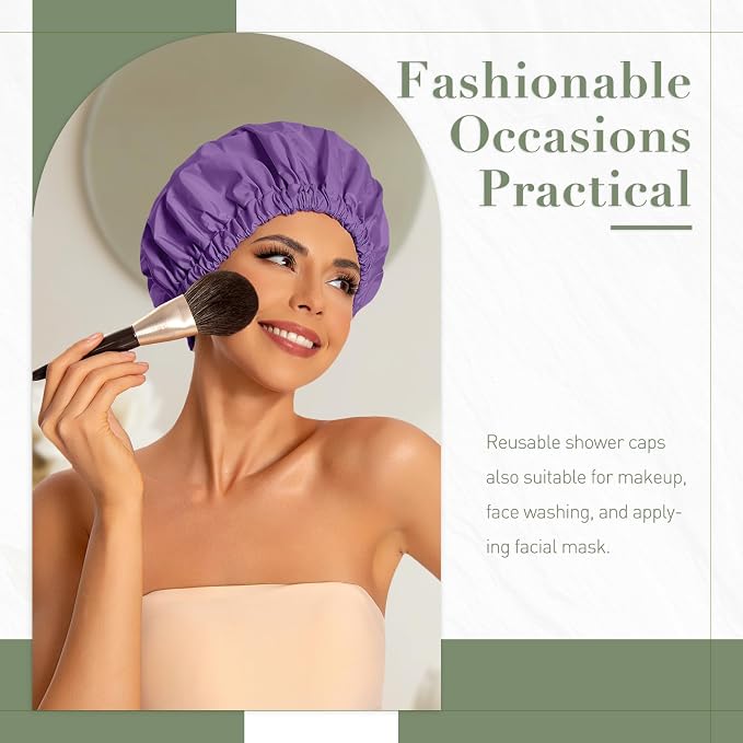 Reusable Shower Cap for Women, Large Waterproof Shower Essentials Bonnet - Image 2
