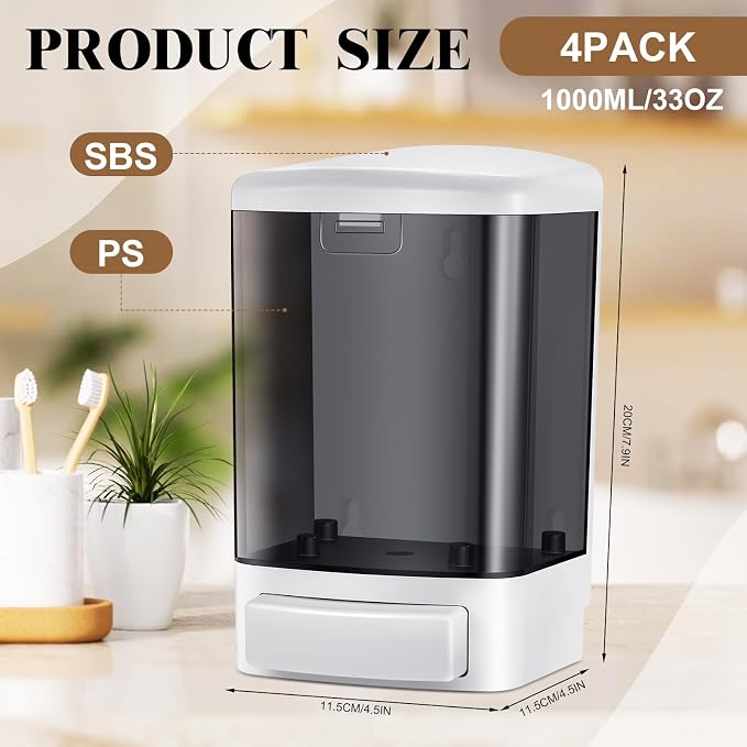 Hushee 4 Pcs Plastic Wall Mounted Soap Dispenser Commercial Manual Soap - Image 2