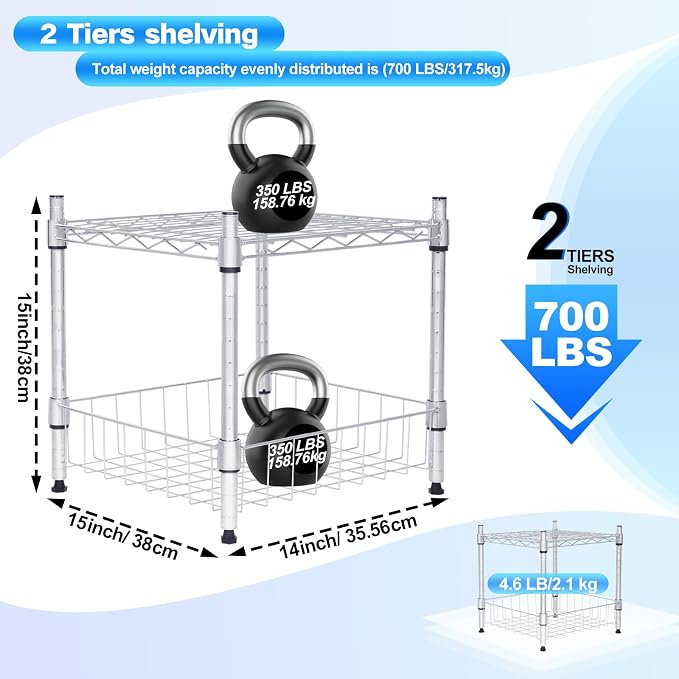 Whitmor 2 Tier Metal Storage Shelves, Heavy Duty Shelf - Image 2