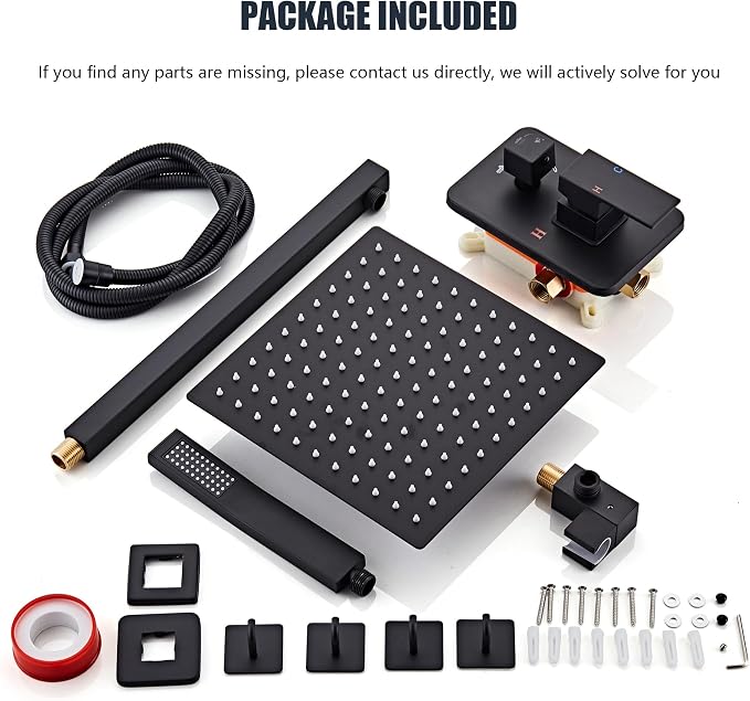 Shower Faucet Set, Matte Black Rainfall Shower System Complete Wall Mounted - Image 7