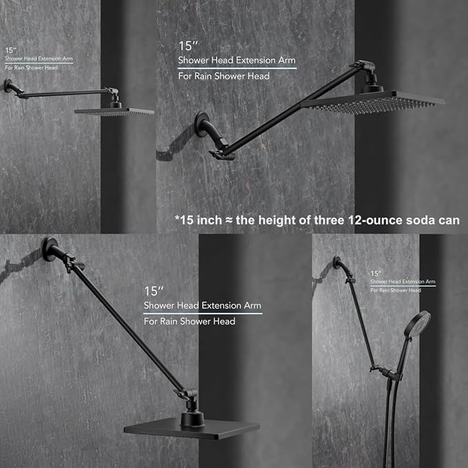 15 Inch Extra Long Adjustable Shower Head Extension Arm - Image 3