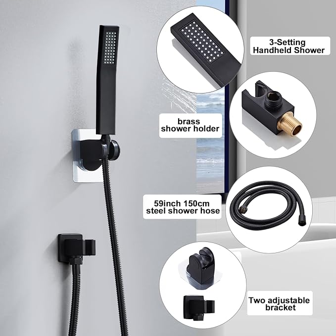 8 Inch Shower Faucet Set Ceiling Mount, High Pressure Rainfall Shower System - Image 3