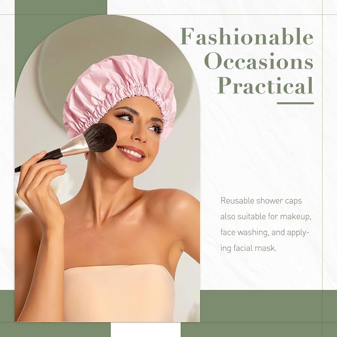 Reusable Shower Cap for Women, Large Waterproof Shower Essentials Bonnet - Image 2