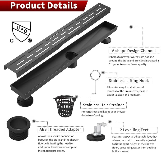 Sharp-tec Linear Shower Drain, 28 inch Shower Drain - Image 4