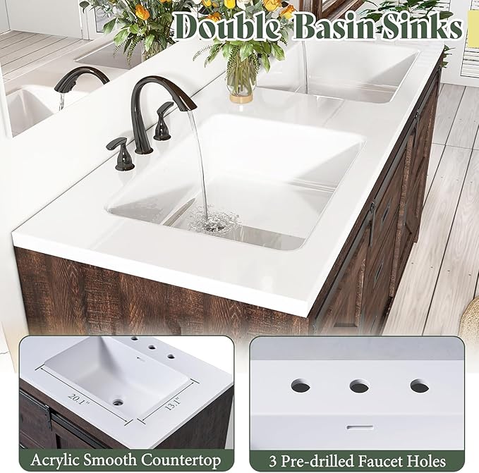 60" Farmhouse Bathroom Double Vanity Sliding Barn Door - Image 3