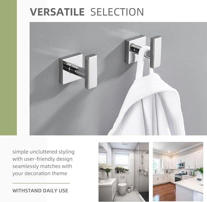 Angle Simple Bath Towel Hook 2 Pack, Stainless Steel Square Robe Coat Holder - Image 2