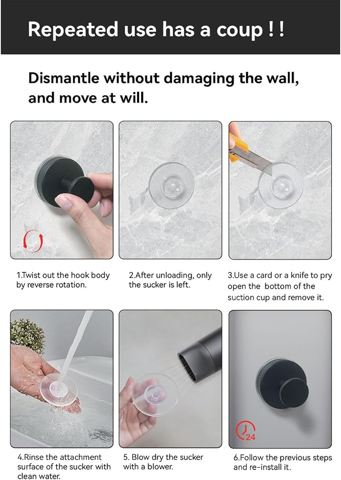 Suction Cup Hooks for Shower, Stainless Steel Towel Hooks for Bathroom Wall - Image 9