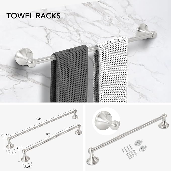 Brushed Nickel 5 Piece Bathroom Hardware Set Towel Rack Set Adjustable - Image 2