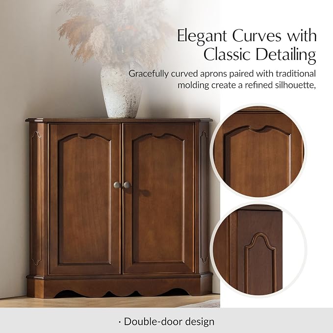 HULALA HOME Traditional Corner Triangle Cabinet, Freestanding Narrow Storage - Image 3