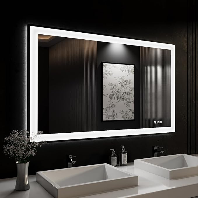 ISKM Framed LED Mirror for Bathroom 48"x28", Dimmable LED Bathroom Mirror by ISKM-IStillKeepMovin