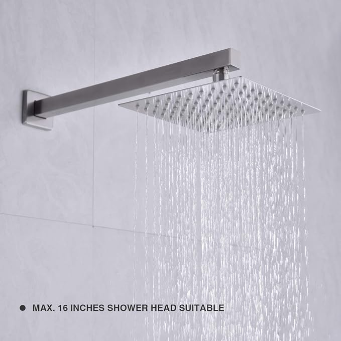 Square Shower Arm with Flange Heavy Duty Stainless Steel Rainfall Shower Head - Image 2