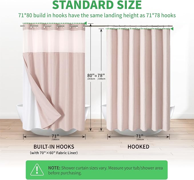 Long No Hooks Needed Linen Textured Shower Curtain - Image 7