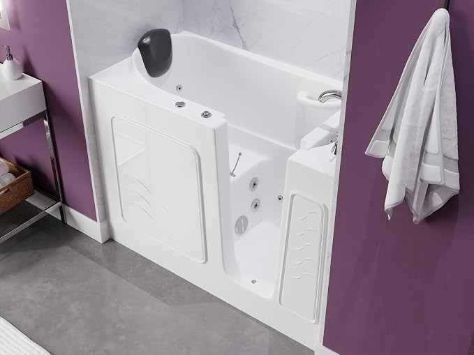 ANZZI Walk-In Bathtub Whirlpool 26" x 53" Acrylic White Right Drain 15 Jets - Image 3