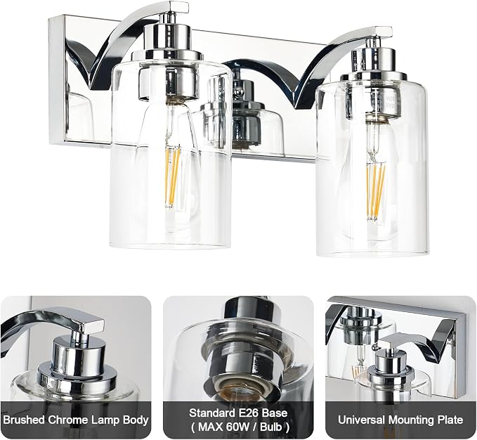 2-Light Bathroom Light Fixtures Modern Chrome Vanity Lights - Image 3