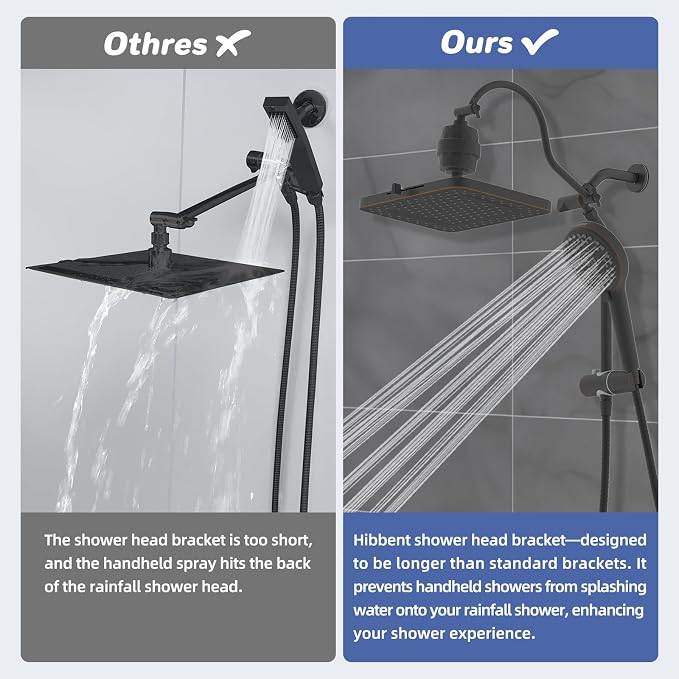 Hibbent 5-spray Filtered Rainfall Shower Head Combo, High Pressure 13'' - Image 6