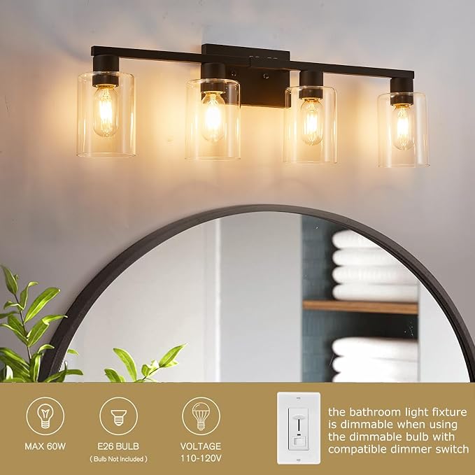 4 Light Bathroom Vanity Light Fixtures, Bathroom Lighting Fixtures Over Mirror - Image 2