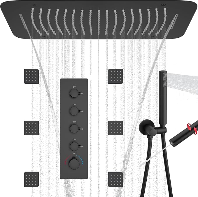 Thermostatic Shower System Matte Black Shower Faucet Set by KATAIS