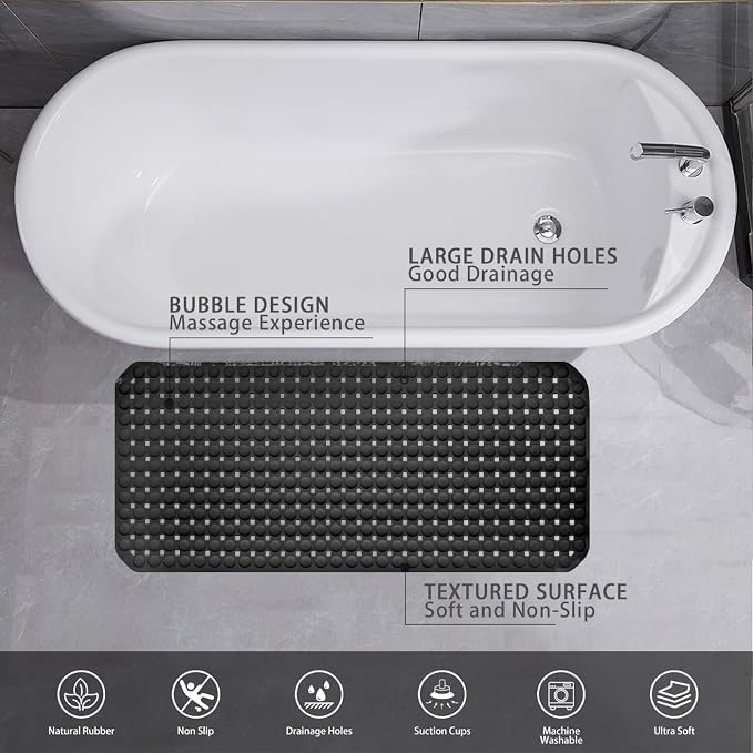 SELIBRE Rubber Bath Mat, 36 x17” TPR Black Tub Mats - Image 5