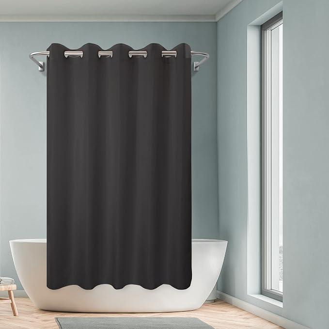 River Dream No Hook Hotel Cloth Black Shower Curtain Microfiber Waterproof - Image 7