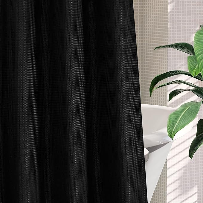 MitoVilla Black Waffle Small Stall Shower Curtain Liner Set 36 x 74, No Hooks - Image 5