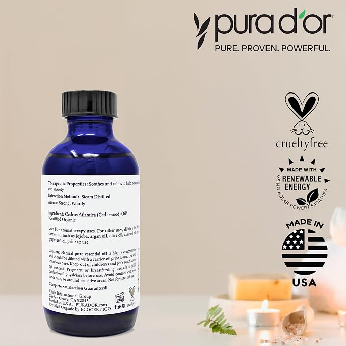PURA D'OR Organic Cedarwood Essential Oil 100% Pure & Natural Therapeutic Grade - Image 5