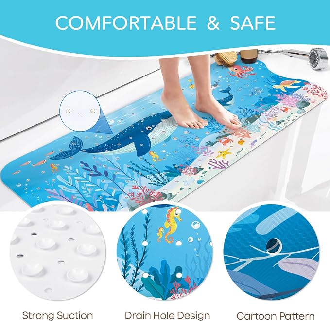 SHUCHING Baby Bath Mat for Tub Non Slip-40 X 16 Inch, Extra Long Kids Bathtub - Image 4