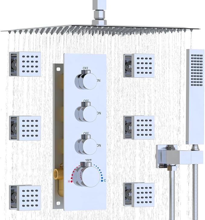 Enga Shower Jets System in Wall, 16 Inch Rain Shower Head by Enga