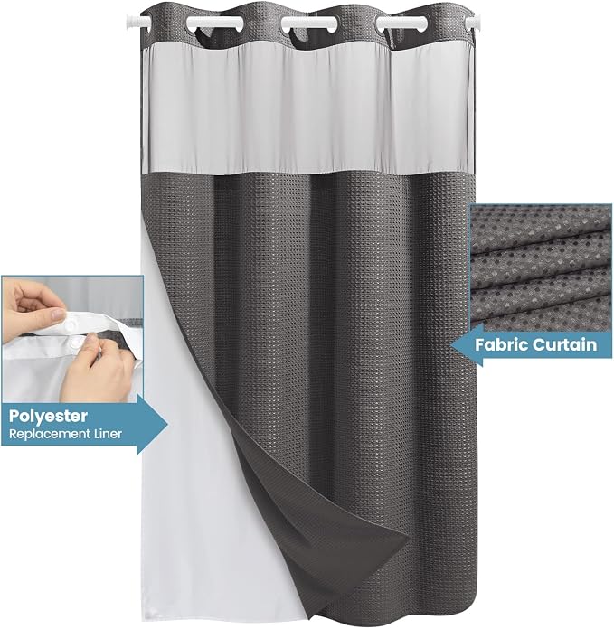 Charcoal Grey Stall No Hook Shower Curtain - Image 4